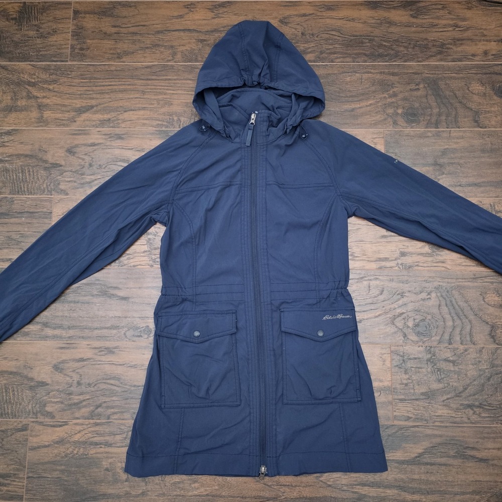 Eddie Bauer Womens Small Navy Blue Lightweight Hooded‎ Jacket Windbreaker Nylon